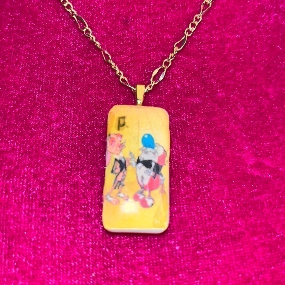 Y2K Ren & Stimpy Necklace Vintage Upcycled Domino